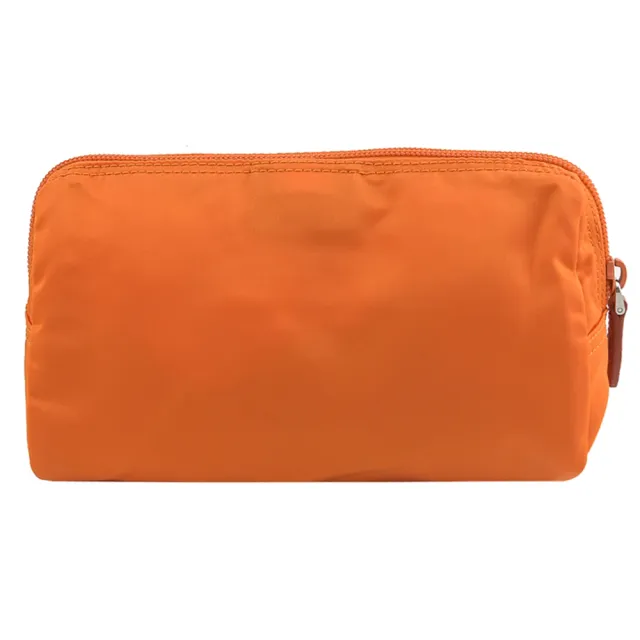 【PRADA 普拉達】經典三角LOGO尼龍手拿包化妝包萬用包(橘)