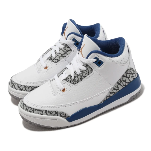 NIKE 耐吉 籃球鞋 Jordan 3 Retro PS 中童 童鞋 白 藍 爆裂紋 華盛頓巫師 運動鞋(DM0966-148)