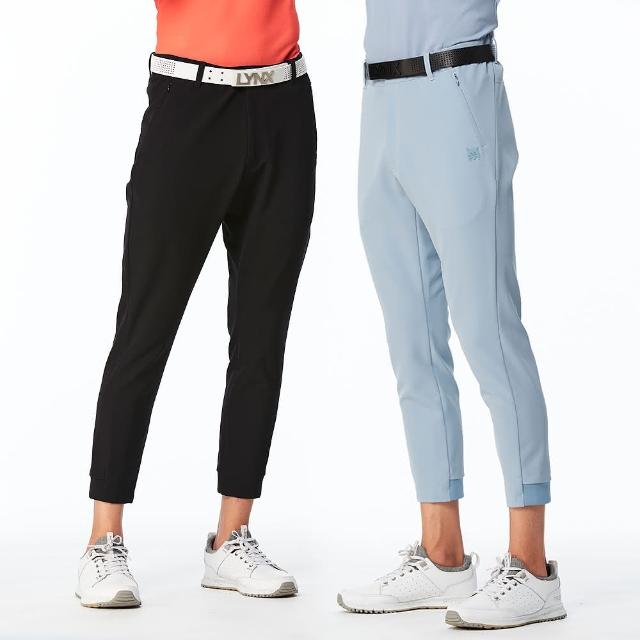 【Lynx Golf】首爾高桿風格！男款防風防潑水機能隱形拉鍊口袋羅紋剪接山貓膠標平口窄管休閒長褲 二色 