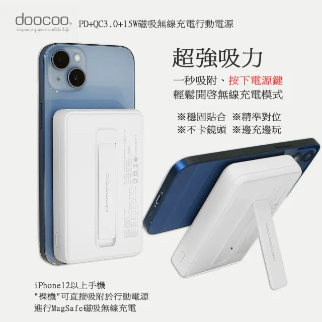 【doocoo】MY-PC-047 10000mAh 20W LED數位顯示/磁吸式雙孔無線快充行動電源(台灣製造)
