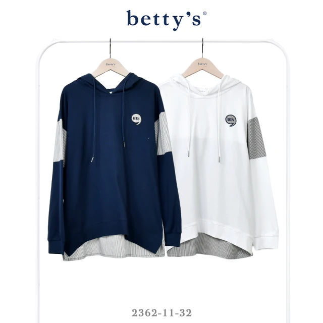 betty’s 貝蒂思 逗號刺繡條紋拼接連帽T-shirt(共二色)