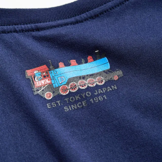 【EDWIN】女裝 小火車復古LOGO短袖T恤(丈青色)
