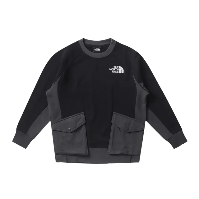 【The North Face 官方旗艦】北面UE女款黑色舒適保暖大口袋長袖大學T｜83QBKT0