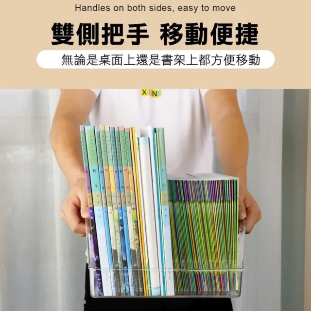 【SW】書本收納盒 透明手提收納籃(28.5*21.5*13.5cm 大號)