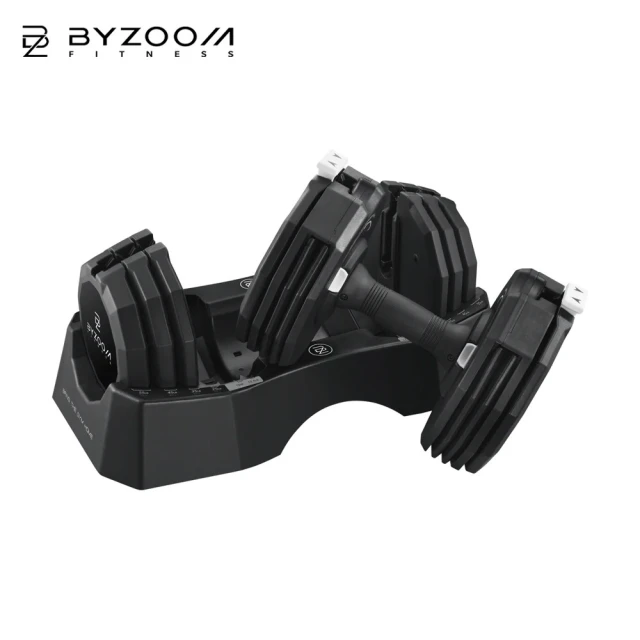 BYZOOM FITNESS 可調式啞鈴 55lbs/約25kgs黑 雙支+啞鈴架 黑(BYZF-ADB-55+BYZF-ADB-A-S)