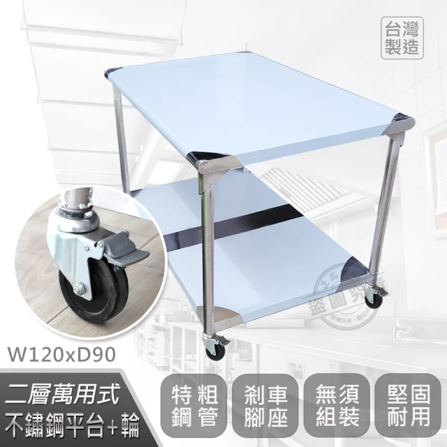 Abis 客製商品-豪華升級版90X120CM二層圓角304不鏽鋼桌-附煞車輪/料理桌/工作台/流理台(3尺X4尺)