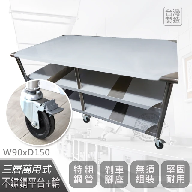 Abis 客製商品-豪華升級版90X150CM三層圓角430不鏽鋼桌-附煞車輪/料理桌/工作台/流理台(3尺X5尺)