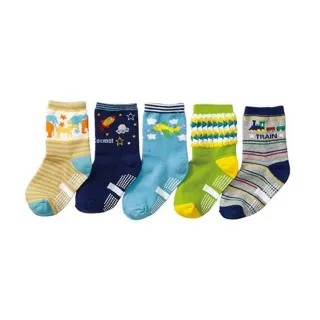 【橘魔法】（5雙一組）藍綠天空 防滑膠點中筒襪 (中短襪 襪子 童襪 男童 中童 小童 兒童 童裝)