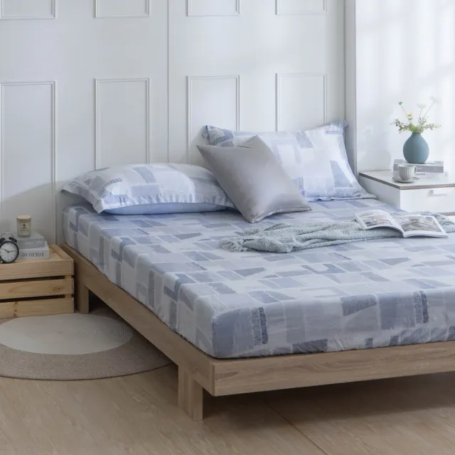 【IN-HOUSE】80支天絲棉二件式枕套床包組-線性藍影(單人)