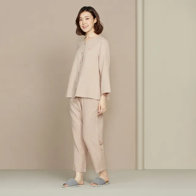 【YVONNE 以旺傢飾】雙層紗開襟長袖上衣(卡其)