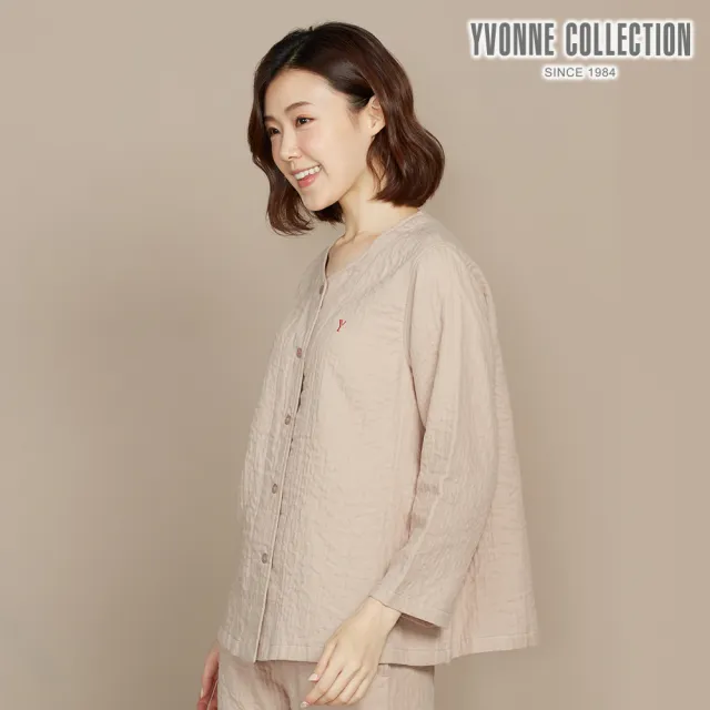 【YVONNE 以旺傢飾】雙層紗開襟長袖上衣(卡其)