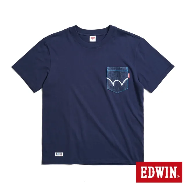 【EDWIN】男裝 再生系列 牛仔布口袋短袖T恤(丈青色)