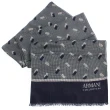 【ARMANI COLLEZIONI】幾何方塊細格紋寬版流蘇披肩圍巾(深藍色)