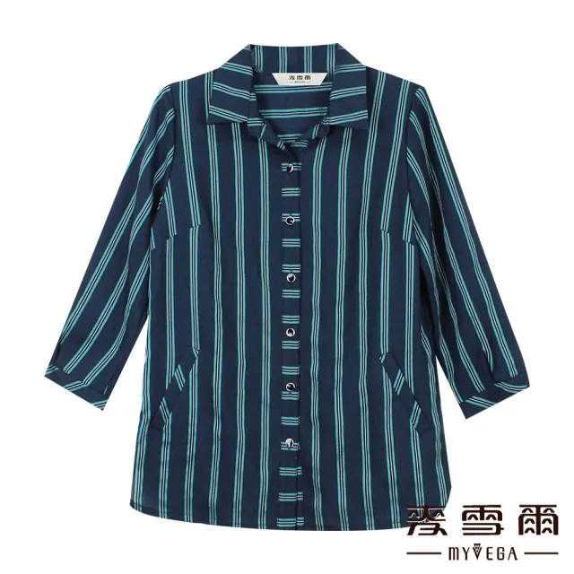 【MYVEGA 麥雪爾】條紋七分袖造型上衣-深藍