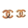 【CHANEL 香奈兒】大CC Logo 樹脂琥珀紋耳環(金色)