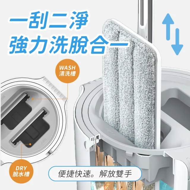 【木馬特實驗室】圓桶免手洗刮刮樂平板拖把(1拖+1桶+10布)