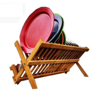 【May Shop】實木折疊碗碟架 餐具瀝水架