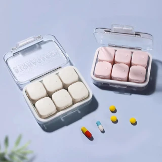 【E.dot】2入組 便攜密封分裝藥盒/收納盒(6小格+4大格)