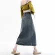 【JILLI-KO】腰毛邊設計復古牛仔包臀裙-M/L/XL(藍)