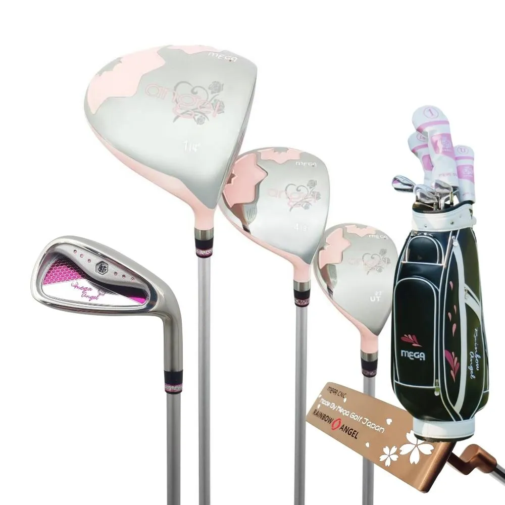 【MEGA GOLF】天使薔薇 女用套桿組 3W6I1PT 日規 附專用木桿套+球袋(女桿 高爾夫套桿組)