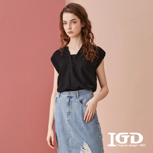 IGD 英格麗 當季新品-質感墊肩棉上衣(黑色)