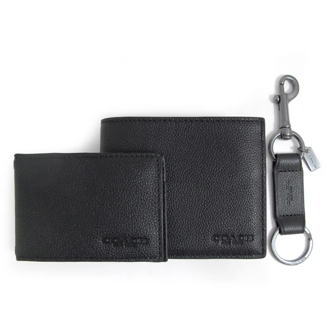 COACH 防刮短夾+窗型名片卡夾+鎖圈禮盒(黑色)品牌優惠