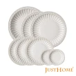 【Just Home】霧白輕奢條紋陶瓷碗盤餐具8件組(飯碗+盤+調味碟-可微波)