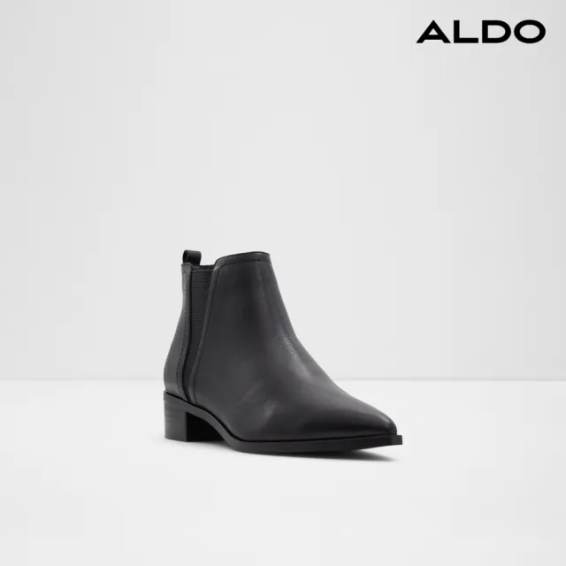 【ALDO】PEPPERTREE-百搭經典尖頭皮革短靴-女靴(黑色)