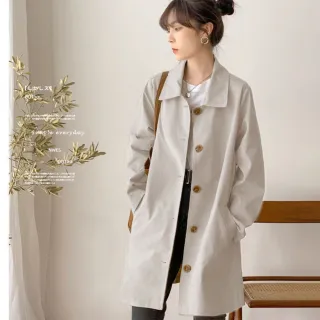 【Pure 衣櫃】純色簡約長版風衣外套(顯瘦/百搭/KDCQ-9953)