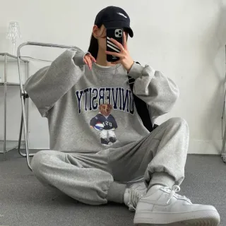 【Pure 衣櫃】韓系USA棉質休閒運動2件套裝(上衣+褲子/長袖/長褲/KDAQ-8130)