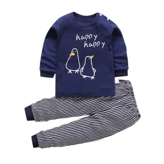 【Baby 童衣】任選 居家套裝 兒童睡衣 薄長袖套裝 寶寶居家服 88020(藍企鵝)