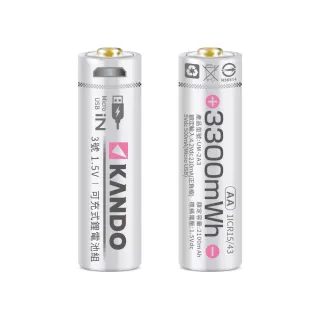 【KANDO】CR123 3.7V USB充電式鋰電池 2入組(UM-CR123)