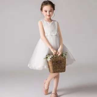 【Baby 童衣】任選 女童洋裝 蕾絲花朵背心公主裙 88988(白色蕾絲花朵洋裝)