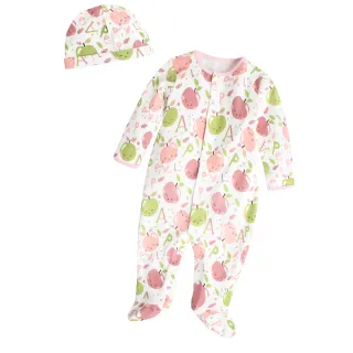【Baby 童衣】任選 寶寶連身衣 純棉長袖包腳爬衣及嬰兒帽  2件組 50517(粉紅蘋果)