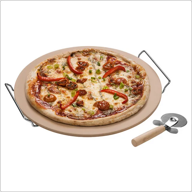 【Premier】披薩刀+石陶披薩烤盤 38cm(Pizza 比薩 圓形烤盤)
