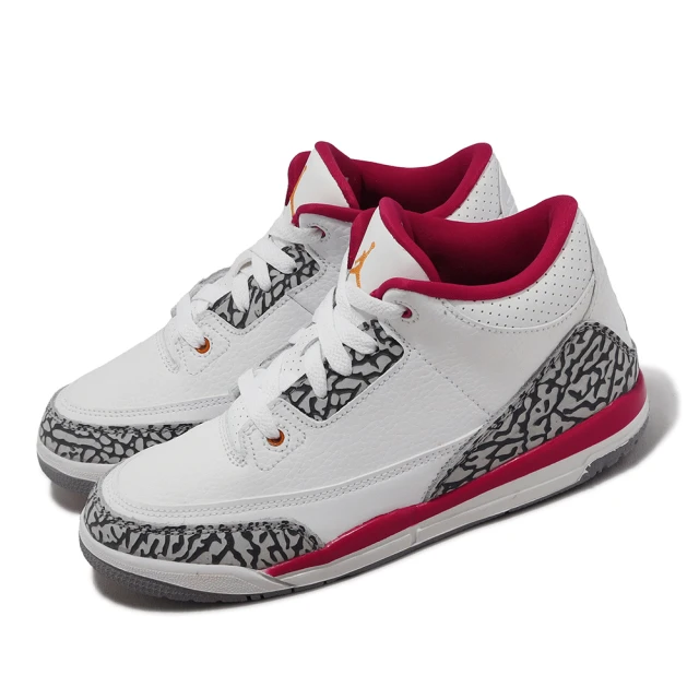 NIKE 耐吉 童鞋 Air Jordan 3 Retro PS 中童 小朋友 3代 親子鞋 喬丹 白 紅 爆裂紋(429487-126)