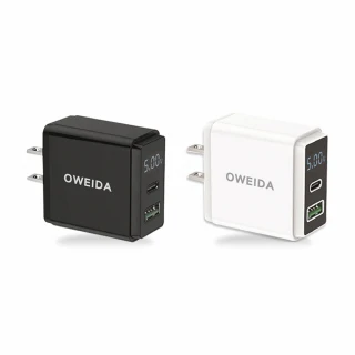 【Oweida】20W PD+QC3.0智慧型液晶電源顯示充電器 AC-DK54T