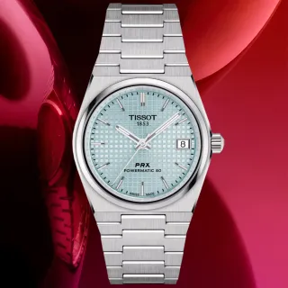 【TISSOT 天梭 官方授權】PRX系列 1970年代復刻 冰川藍 機械腕錶 母親節 禮物(T1372071135100)