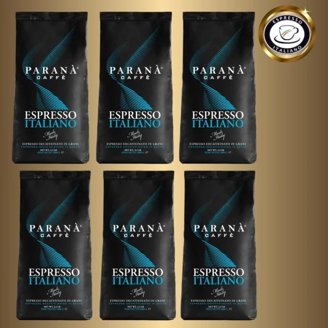 【PARANA  義大利金牌咖啡】低因濃縮咖啡豆1公斤x6袋/箱(2024新鮮進口、義大利國家認證、傳承貴族品味)