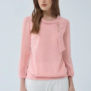 【ILEY 伊蕾】幾何波點領結雪紡上衣(粉色；M-2L；1233181405)