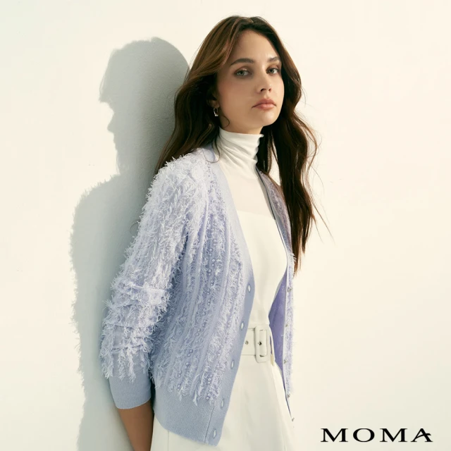 MOMA 流蘇珍珠薄款針織外套(淺紫色)