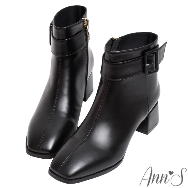 Ann’S 防潑水材質-米蘭達經典釦帶粗低跟短靴5cm-版型