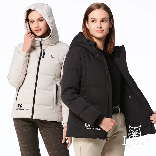 Lynx Golf 女款保暖舒適羽絨壓線造型胸袋設計拉鍊口袋長袖不可拆式連帽外套(二色)