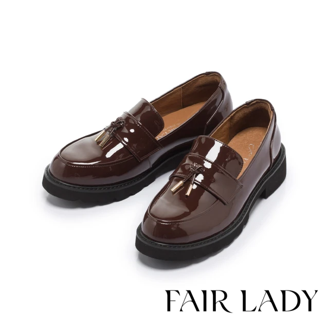 FAIR LADY 小時光 復古流蘇軟漆厚底樂福鞋(咖啡紅、5A2833)