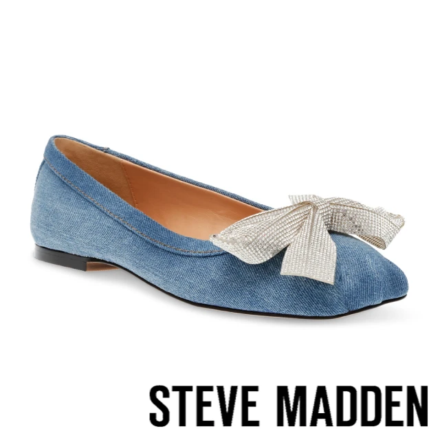 STEVE MADDEN VERANO 鑽面蝴蝶結小方頭平底娃娃鞋(牛仔藍)