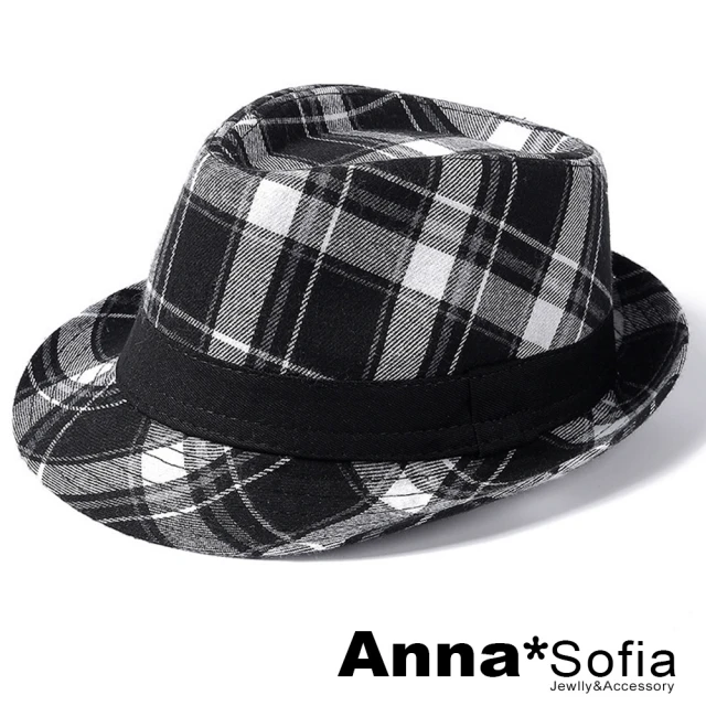 AnnaSofia 紳士帽爵士帽禮帽-英倫格紋 現貨(黑白粗格系)