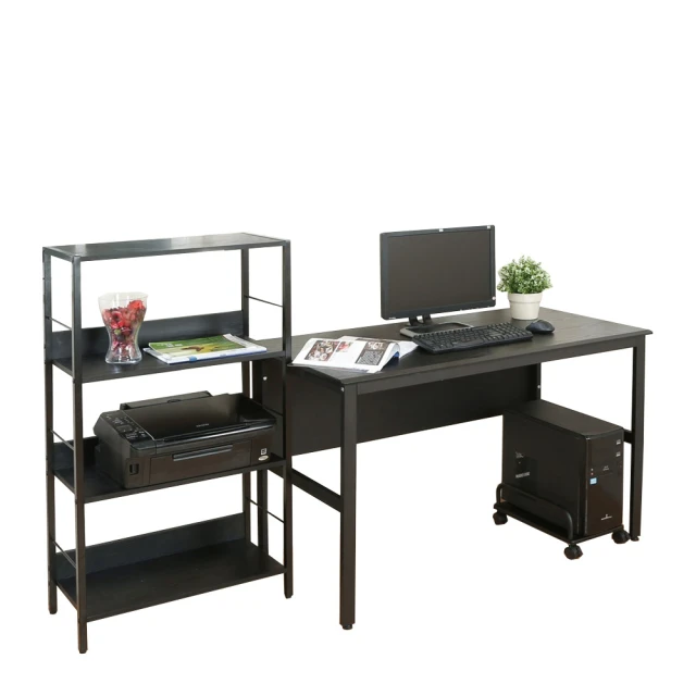 【DFhouse】頂楓120公分電腦桌+主機架+萊斯特書架 -黑橡木色