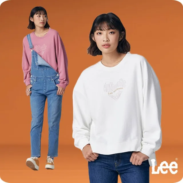 【Lee】女裝 長袖厚T / 愛心文字設計 前短後長 共2色 季節性版型(LB330031732 / LB330031K15)
