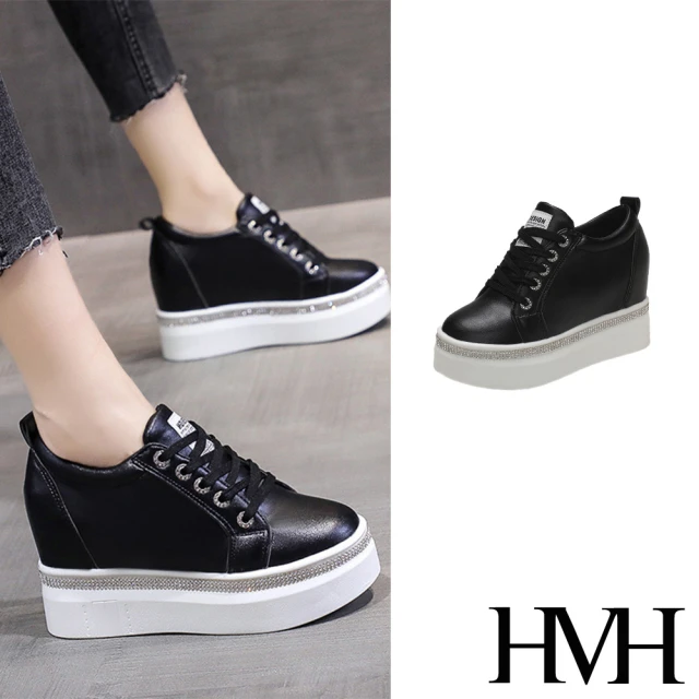 【HMH】內增高休閒鞋/時尚閃耀亮鑽個性運動風內增高休閒鞋(黑)