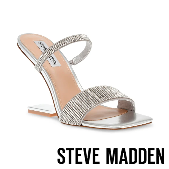 steve madden LOTUS-R 鑽面一字帶平底方頭跟鞋(銀色)